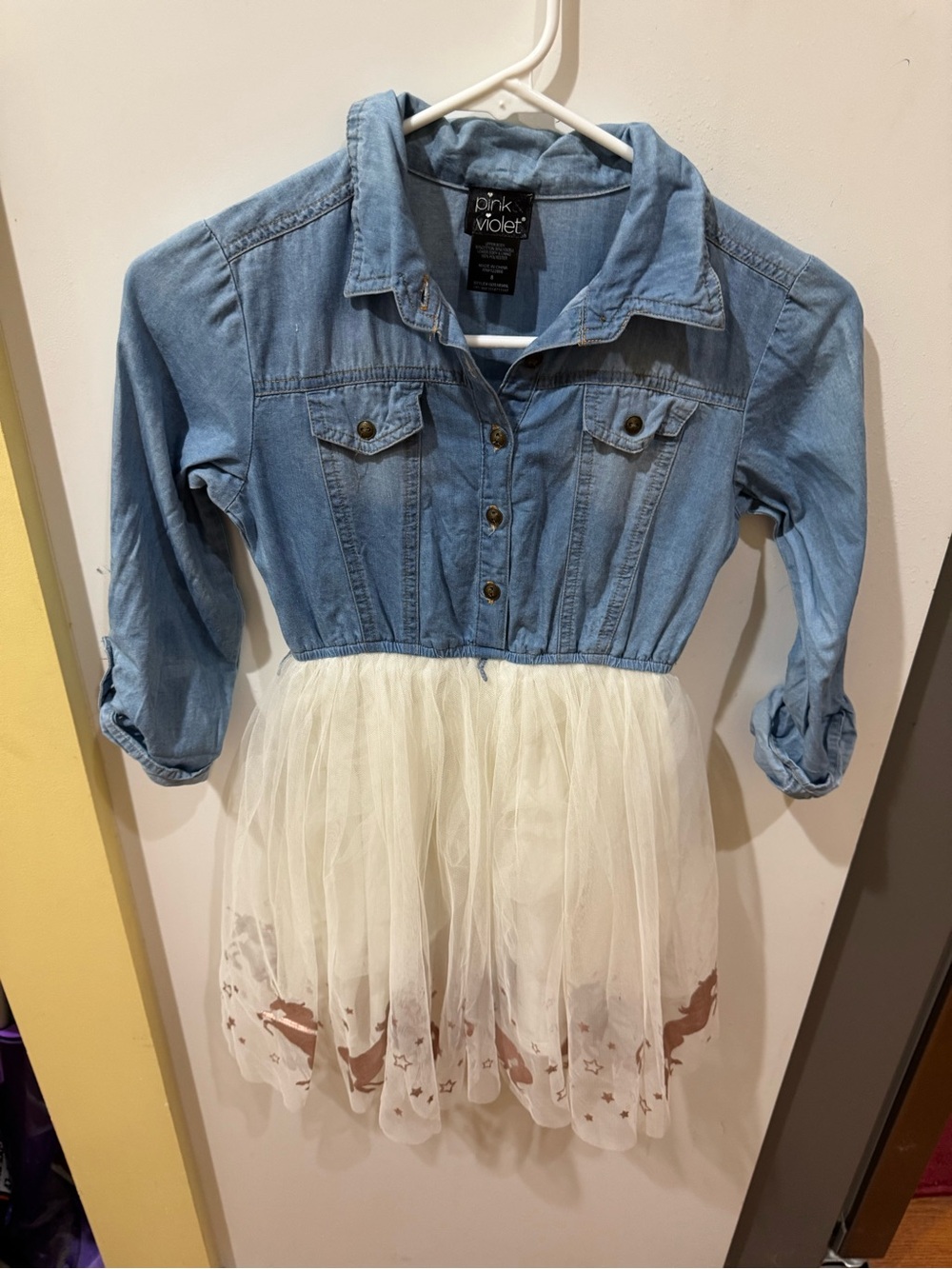 Pink Violet Light Wash Denim Button-Front Bodice